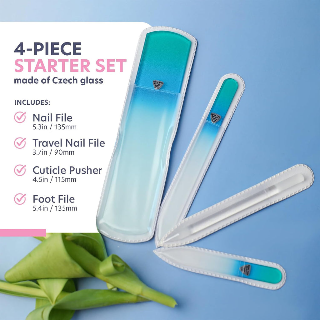 Czech Glass Gift Set: Foot File, Nail File, Cuticle Pusher