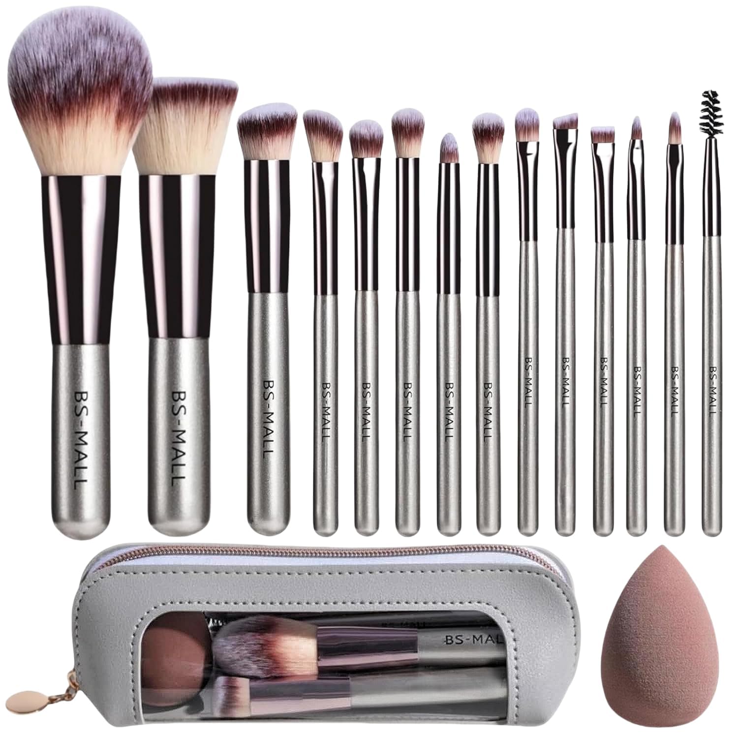 Travel Makeup Brush Set BS-MALL14 PCS Professional Makeup Brushes with Case & Sponge for Foundation, Concealer