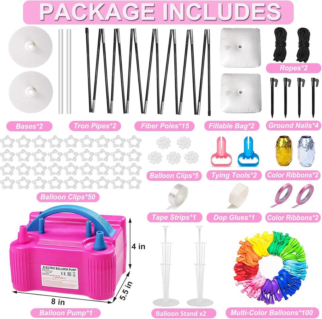 Balloon Arch Kit and Balloon Pump Electric, 10ft Wide Adjustable Balloon Arch Stand With 100Balloons 2Balloon Stands