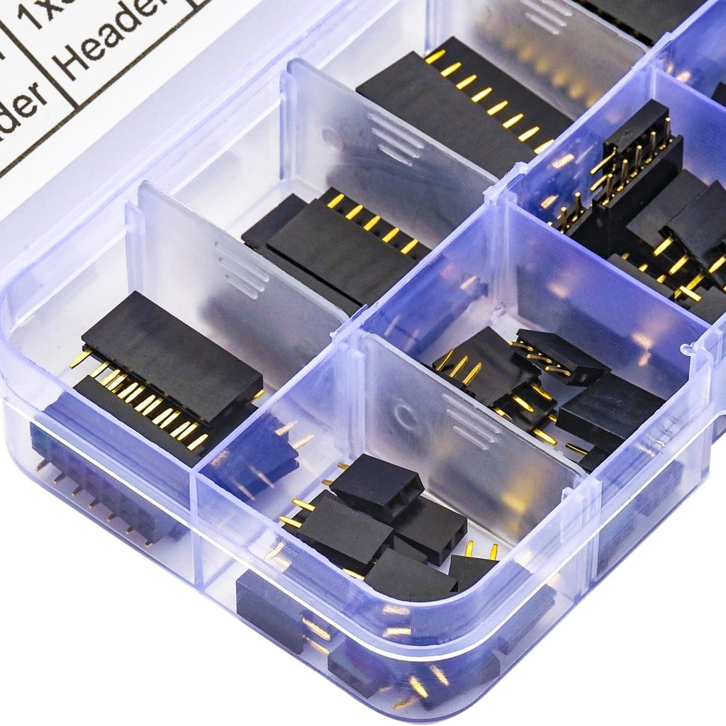 2.54mm Female Pin Headers Kit, 2-12P, 80pcs, Black, Plastic, PCB Mount, Plug-In