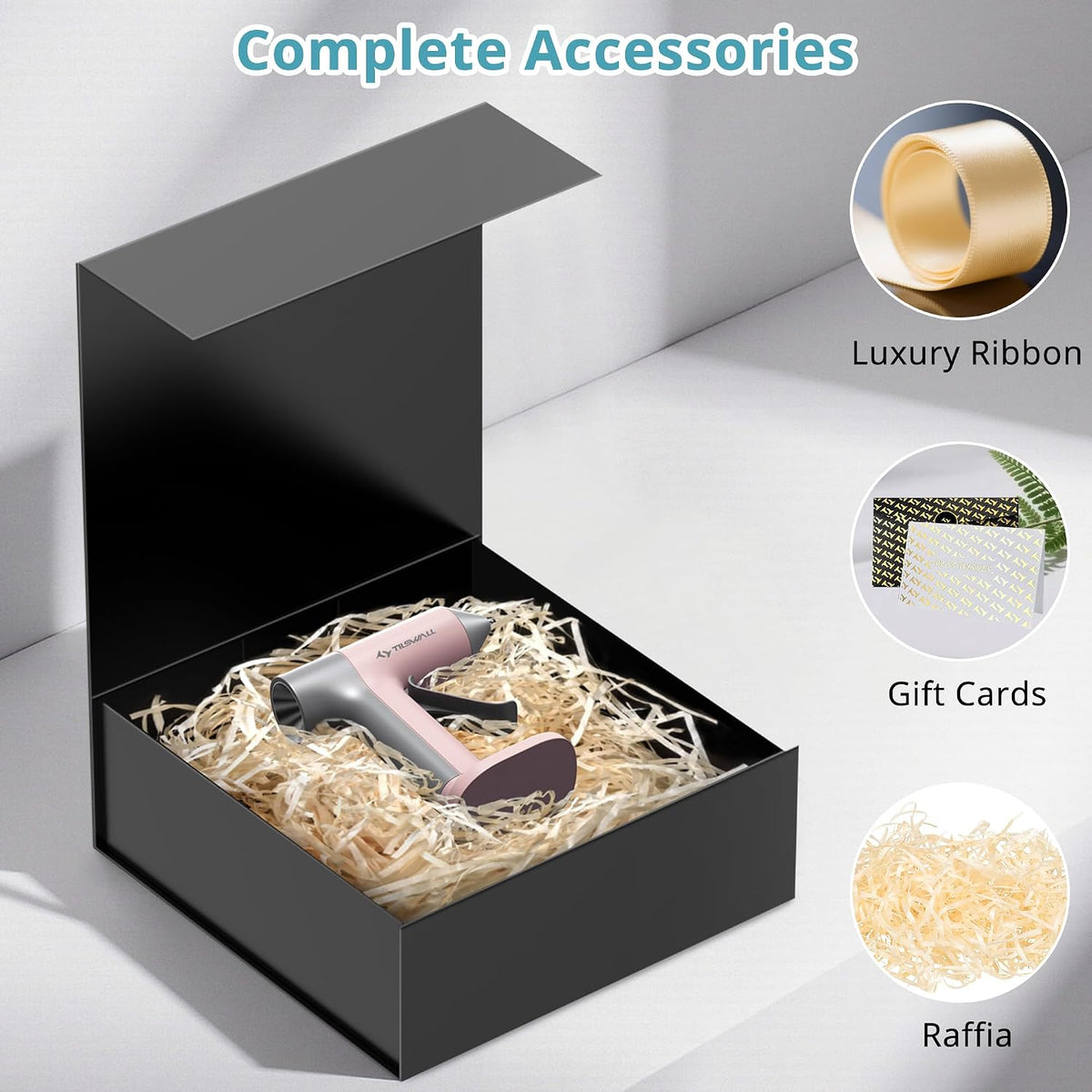 Gift Box 7.5''x7.2''x2.8'' Black Gift Boxes with Magnetic Lids for Presents, Rectangle Collapsible Luxury Gift Box