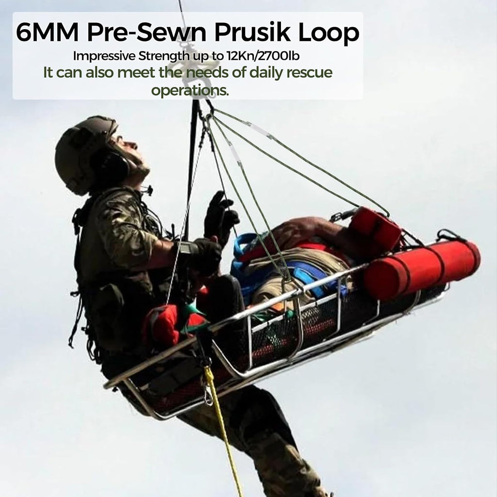 6mm 1/4" Pre-Sewn Prusik Loop, Heat Resistant Endless Friction Hitch Cord | Aramid Hollow Braid Prusik Rope