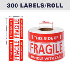 3 x 2 Inch Handle with Care This Side Up 300 Permanent Adhesive Fragile Stickers for Shipping Moving Glass Labels (1