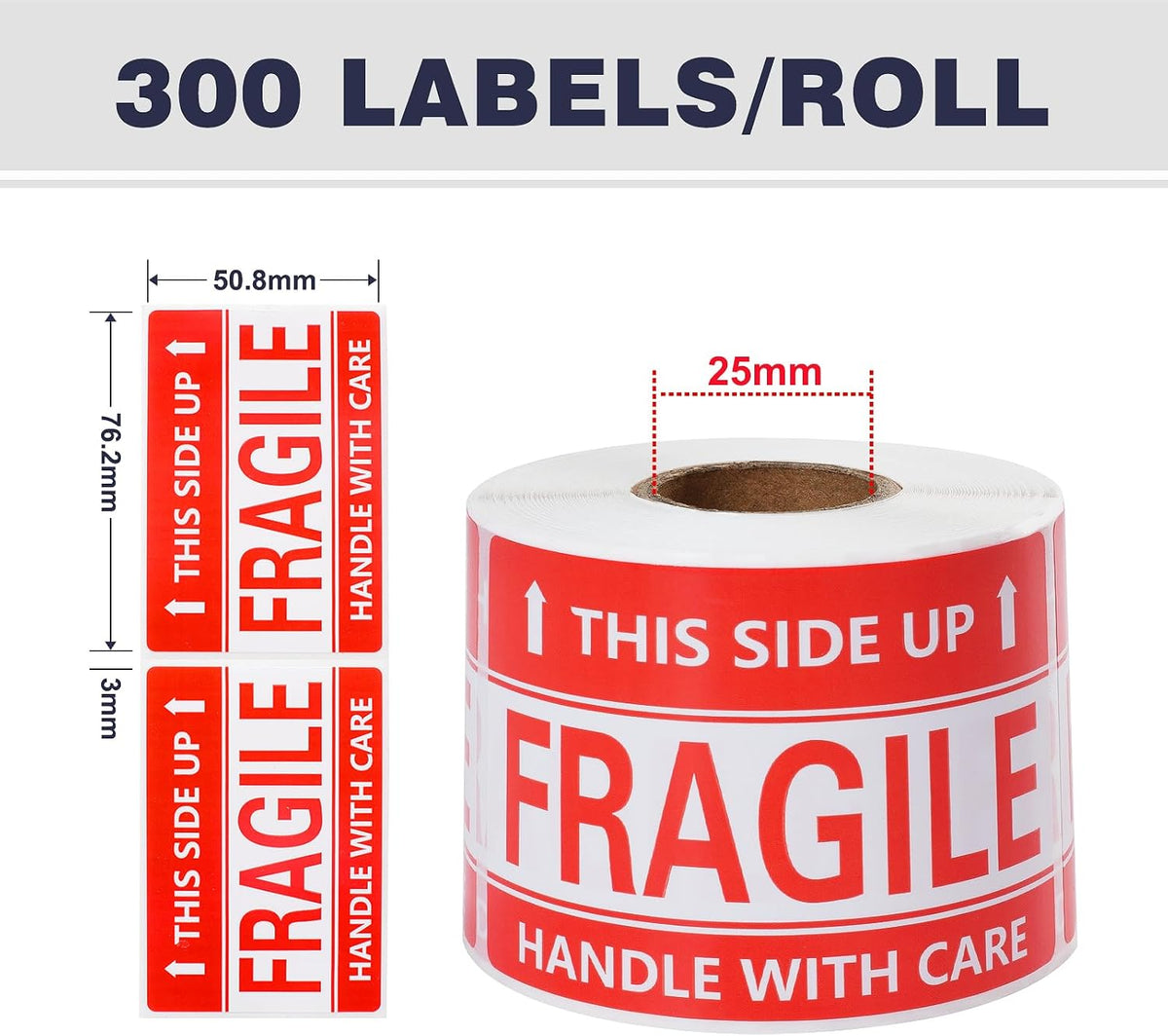 3 x 2 Inch Handle with Care This Side Up 300 Permanent Adhesive Fragile Stickers for Shipping Moving Glass Labels (1