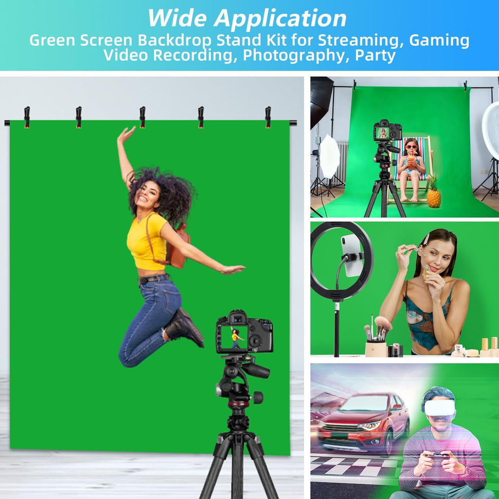 Green Screen Backdrop Kit with Stand, 5X6.5ft Portable Green Screen Backdrop with Stand kit, GreenScreen Background