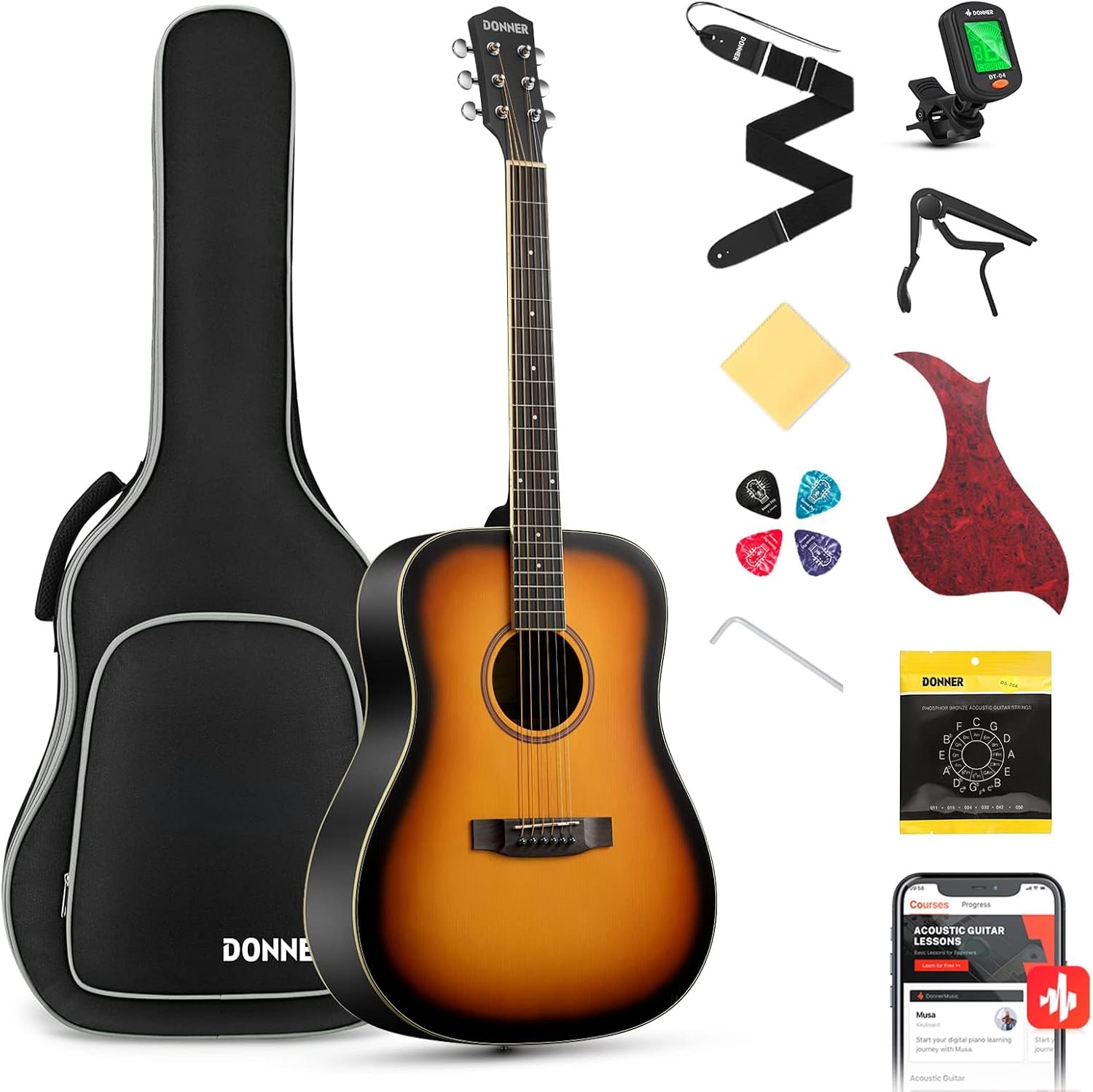 Acoustic Guitar for Beginner Adult Full Size Dreadnought Acustica Guitarra Bundle Kit with Free Online Lesson Bag