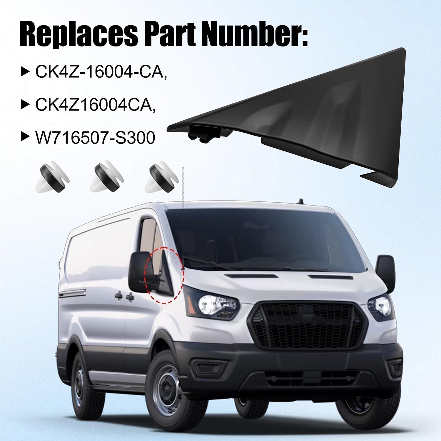 Right Side Exterior Fender Upper Molding Mirror Trim Fits For Ford Transit-150 Transit-250 Transit-350 Transit-350HD