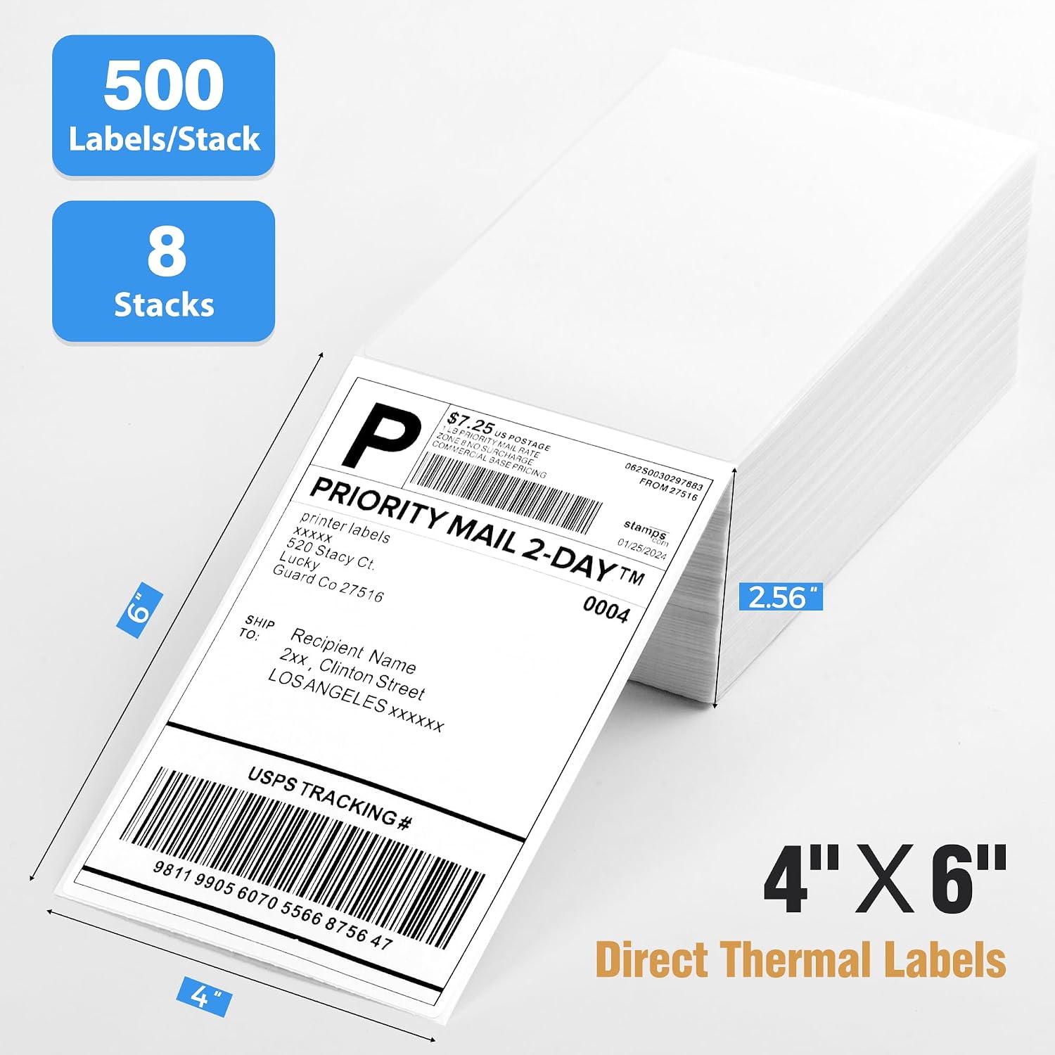 Fanfold 4" x 6" Direct Thermal Labels 4000 Thermal Printer Paper 8 Stacks Shipping Labels