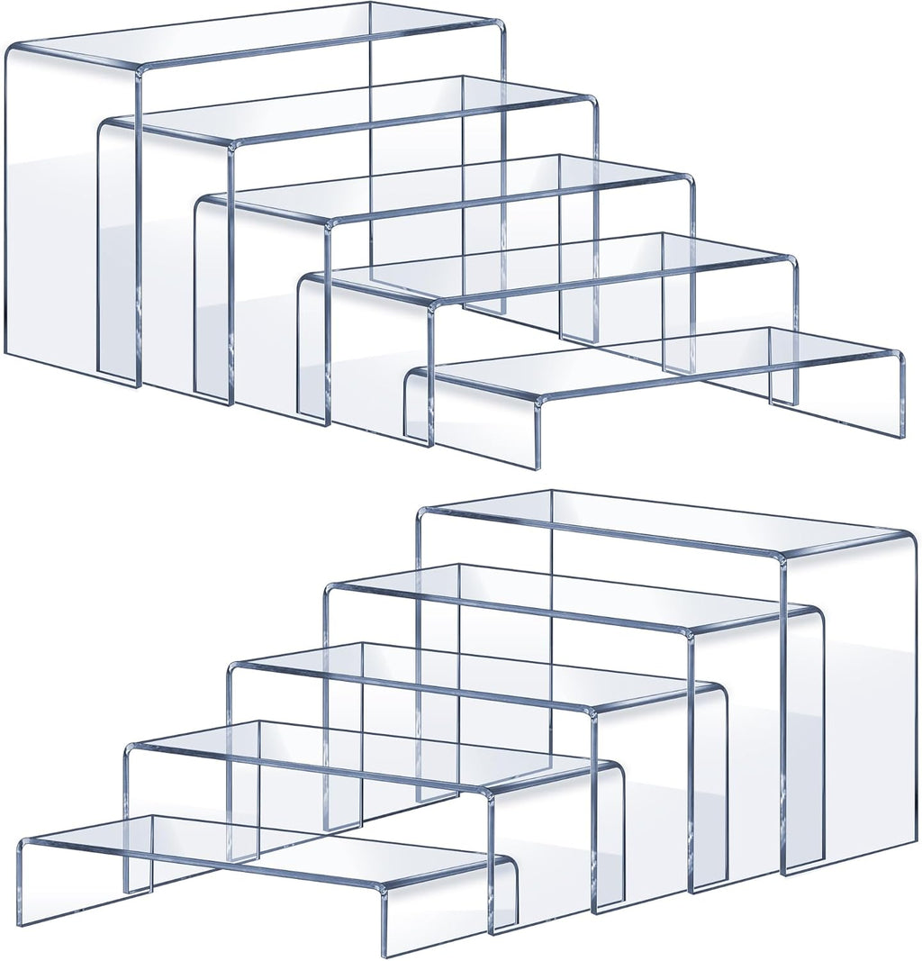 OVNTHYK Acrylic Risers 10 Pcs (2 Sets), Clear Display Stands, 5 Sizes | Tiered Display, Clear Acrylic Stands for