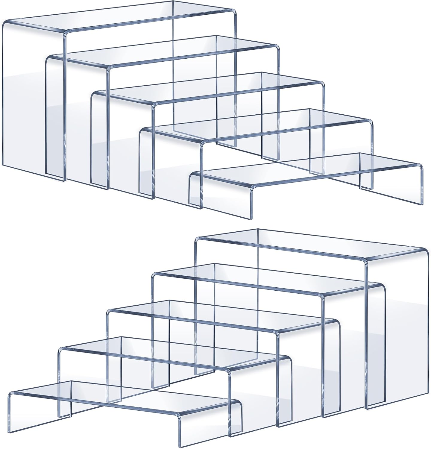 OVNTHYK Acrylic Risers 10 Pcs (2 Sets), Clear Display Stands, 5 Sizes | Tiered Display, Clear Acrylic Stands for