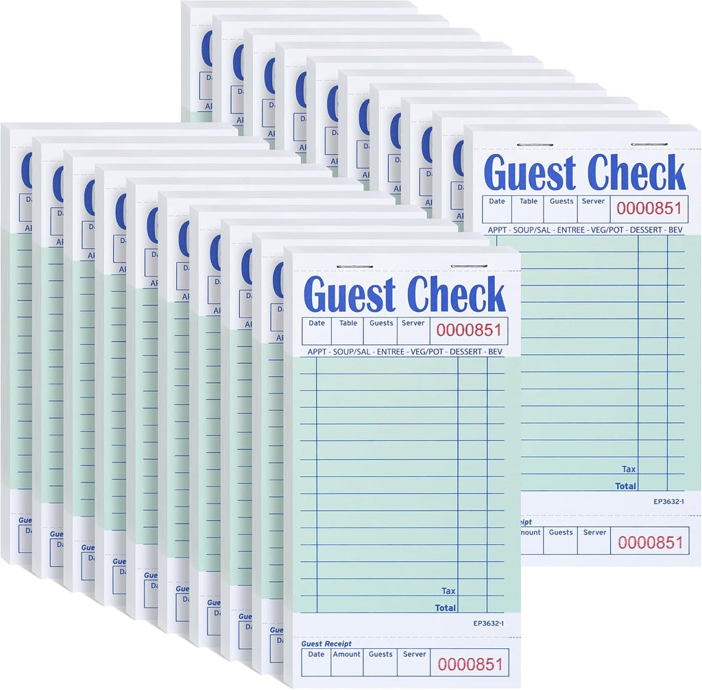Guest Check Pads for Servers (Green-20 pads), 50 Sheets/Pad