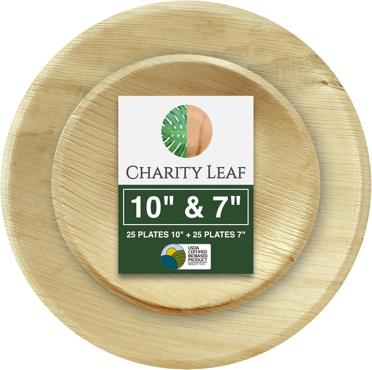 25-Pack 10" Round & 25-Pack 7" Round Disposable Bamboo Plates | Perfect for Parties, Weddings, and Catering Events