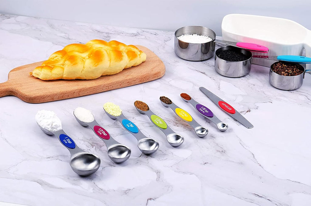 measuring cups and magnetic measuring spoons set, stainless steel measuring cups, 6 double-sided stainless steel