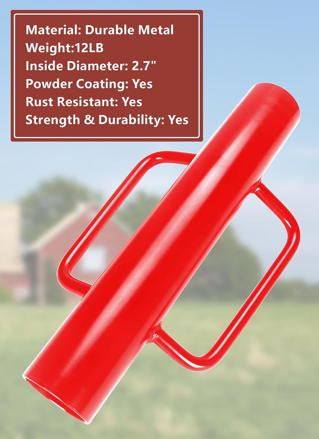Fence Post Driver, Heavy Duty T Post Driver with Handles, Time Saving and Heavy Duty Black Pole Driver, Red, 12lb