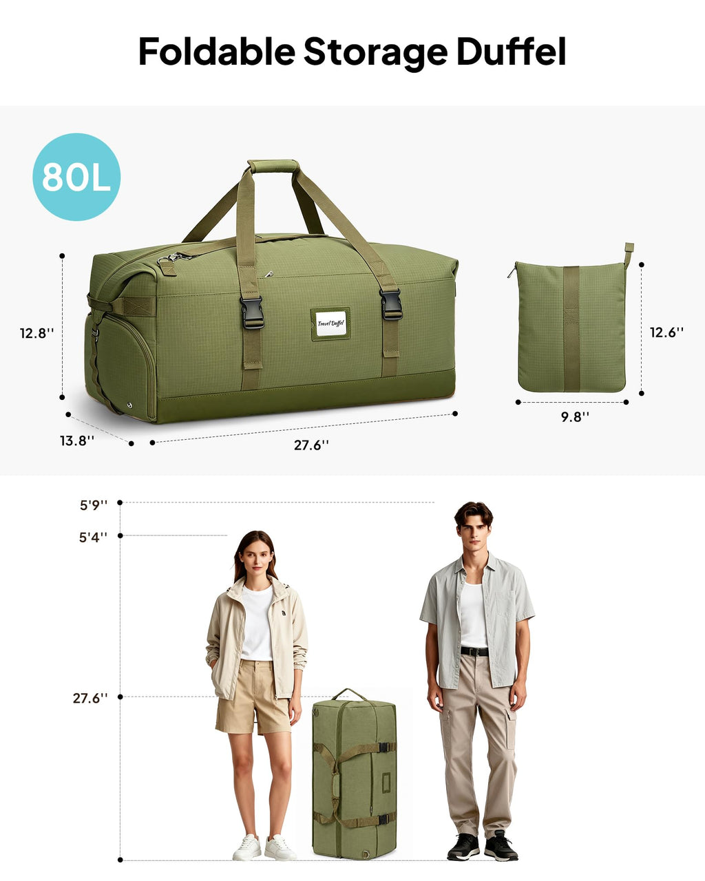 Foldable Large Duffle Bag for Travel with Shoes Compartment