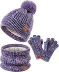 Kids Winter Hat Gloves Scarf Set,Girls Toddler Children Hats Beanie with Pom Knit Neck Warmer Gaiter Mittens Fleece