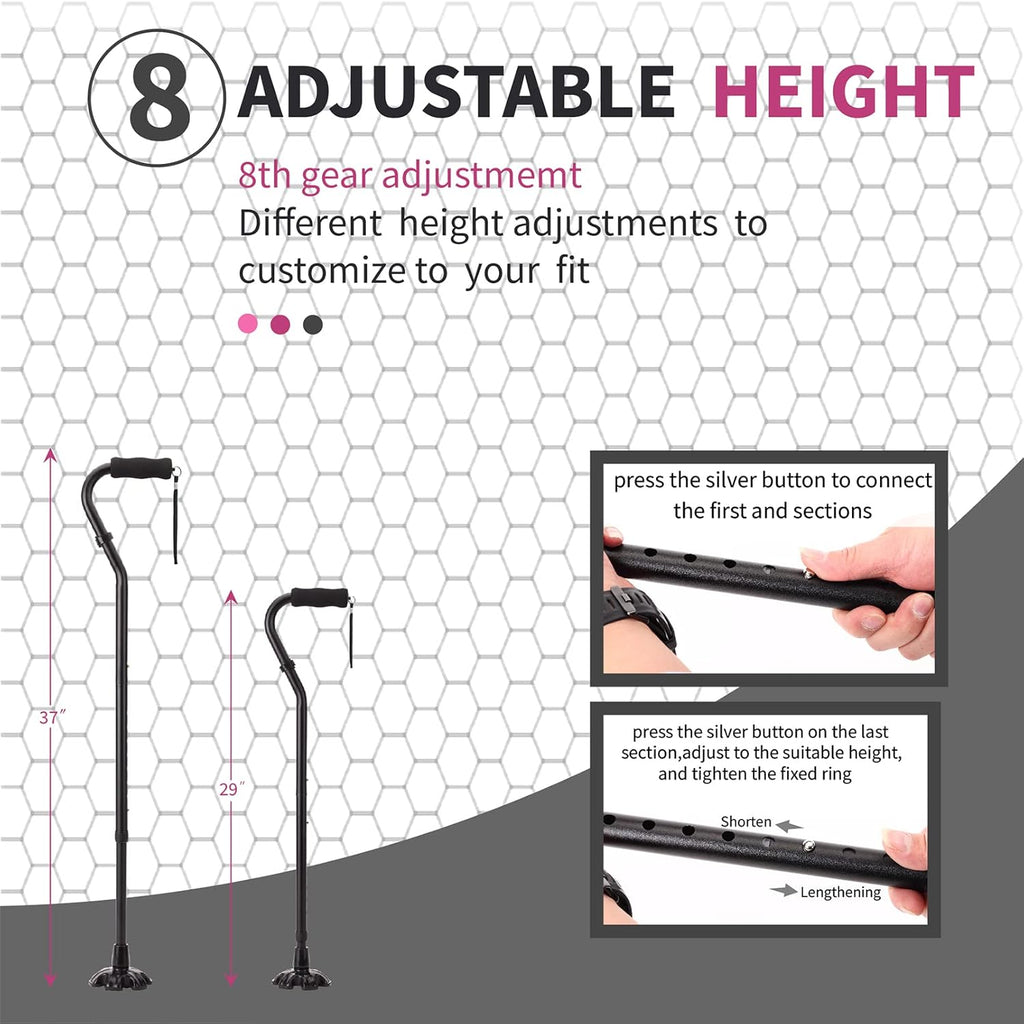 Walking Canes Stablize Women Quad Canes for Seniors & Adults Foldable Adjustable for Men & Women Heavy Duty