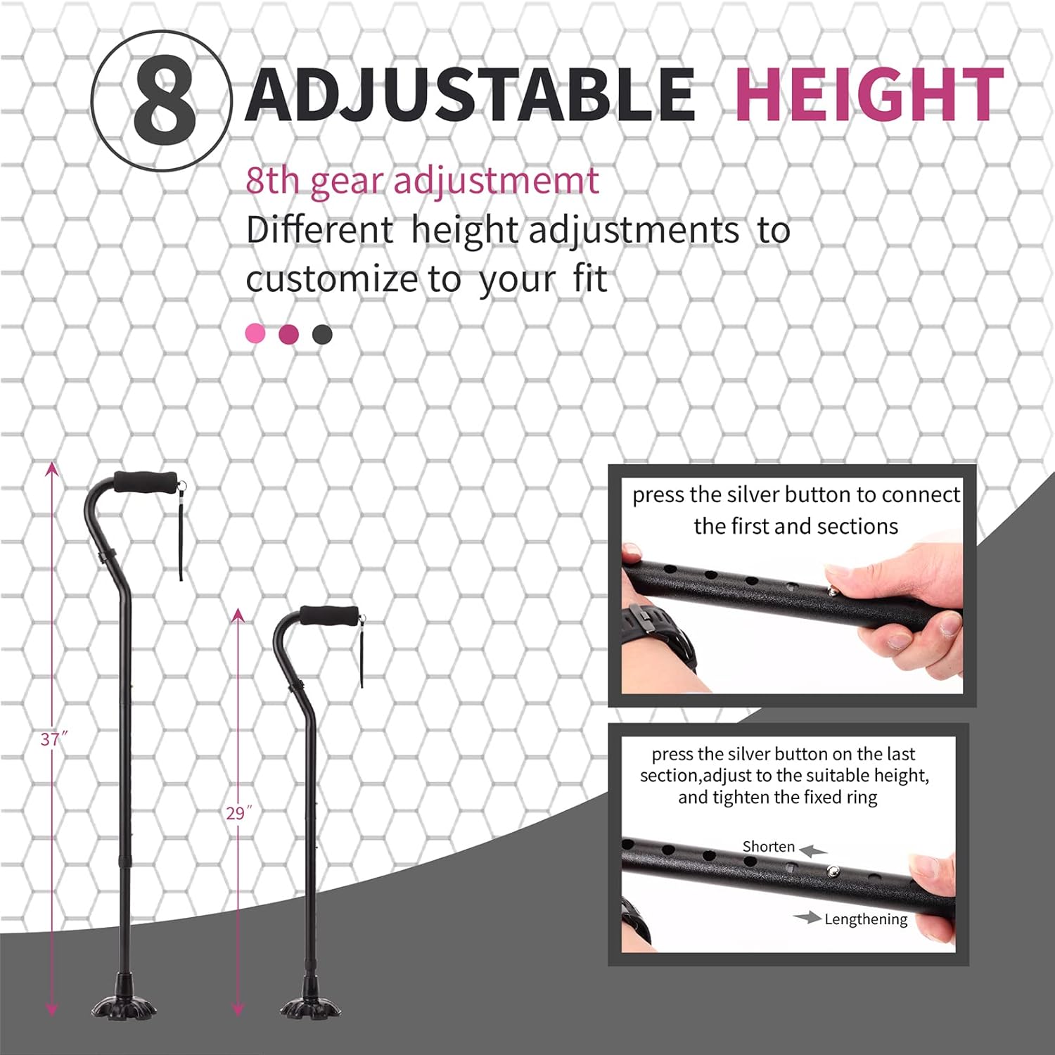 Walking Canes Stablize Women Quad Canes for Seniors & Adults Foldable Adjustable for Men & Women Heavy Duty