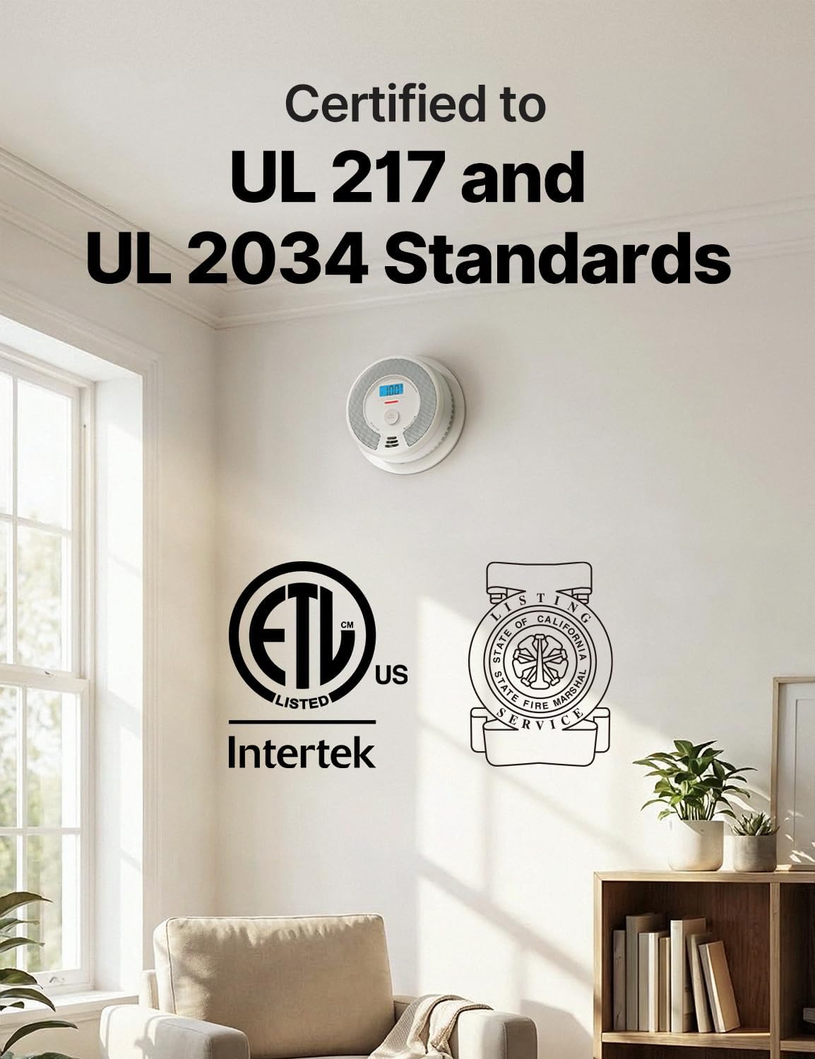 10-Year Battery Combination Smoke Carbon Monoxide Alarm Detector with Large LCD Display, UL 217 & UL 2034 Certified