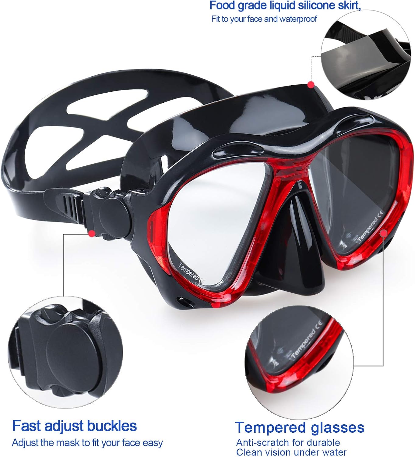 Snorkel Diving Mask Panoramic HD Swim Mask, Anti-Fog Scuba Diving Goggles,Tempered Glass Dive Mask Adult Youth Swim