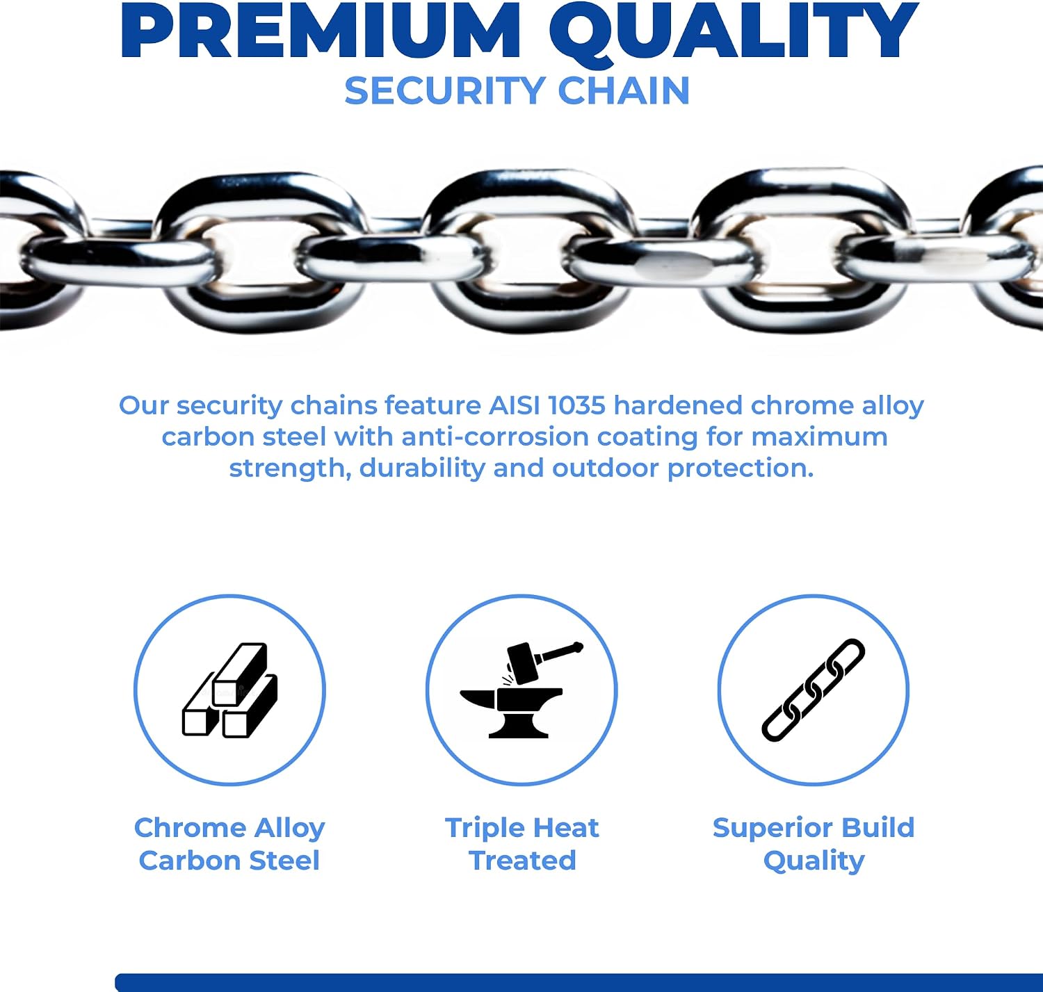 8mm Security Chain Kit (3', 6' or 10') with Compact U-Lock, 3' | Weatherproof, Heavy Duty, Cinch Style, Hardened