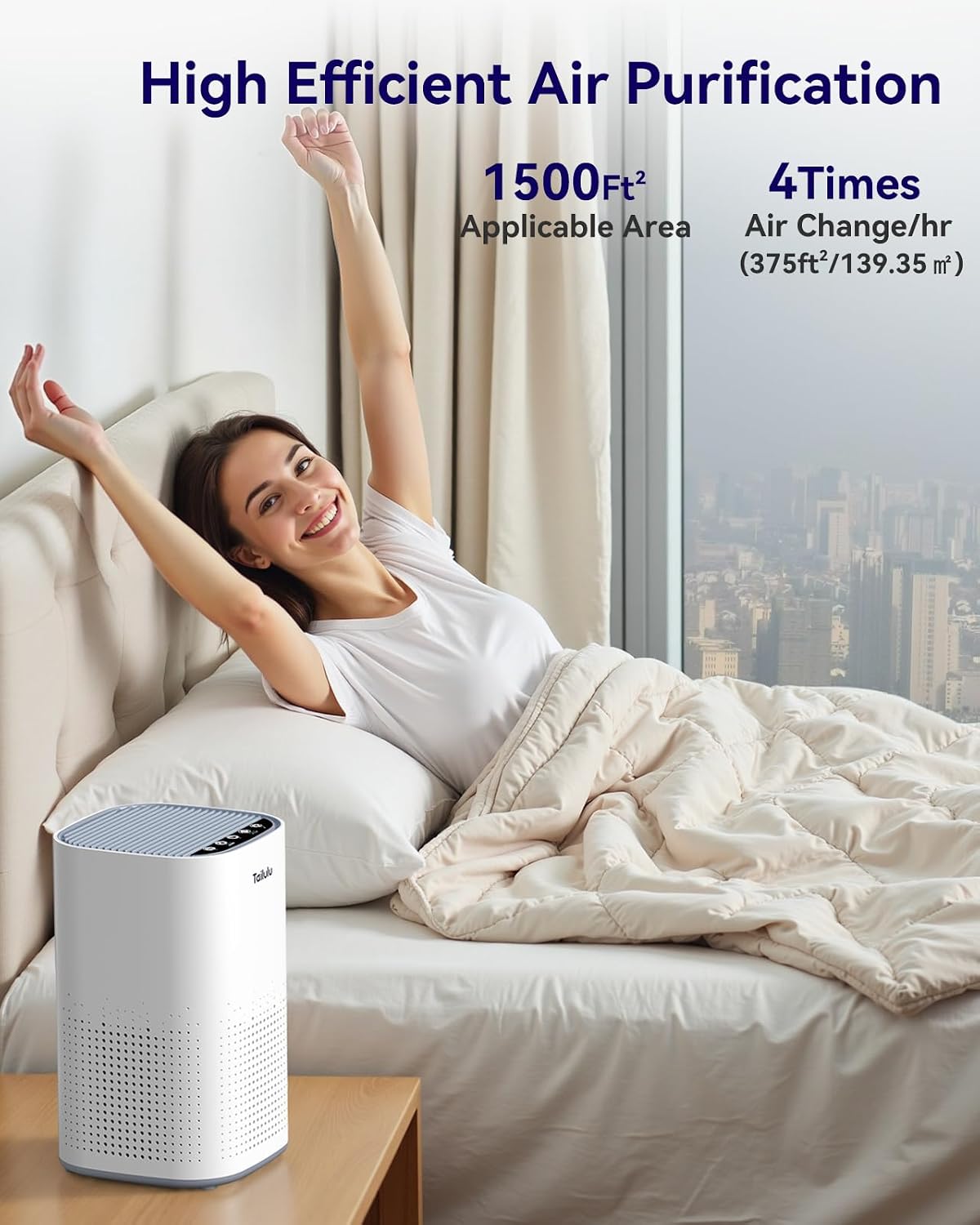 H13 Ture HEPA Air Purifiers for Home Large Room up to 1500ft² | Air Cleaner with 360°Air Inlet, 15dB Sleep Mode