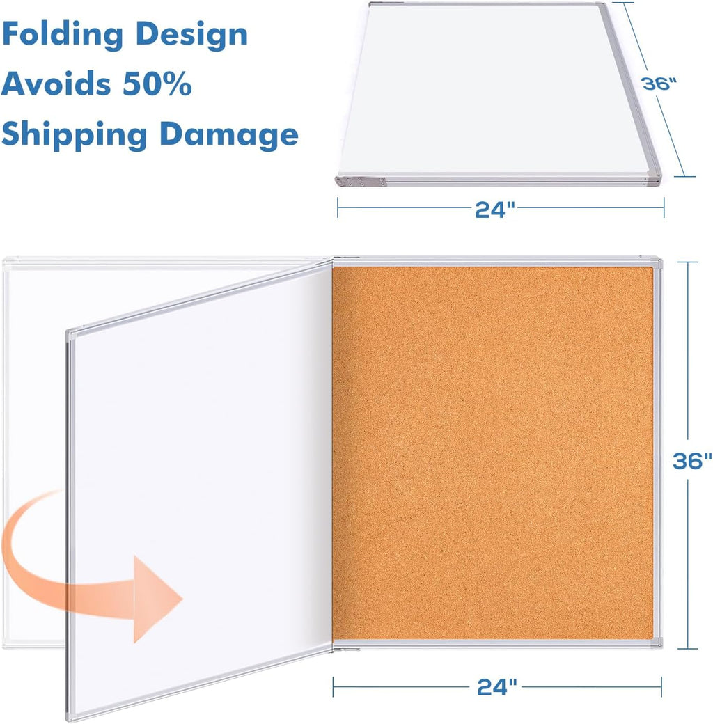Magnetic White Board and Cork Board Combo, 48 X 36 inches Whiteboard Bulletin Combination Board, Wall Mounted Dry