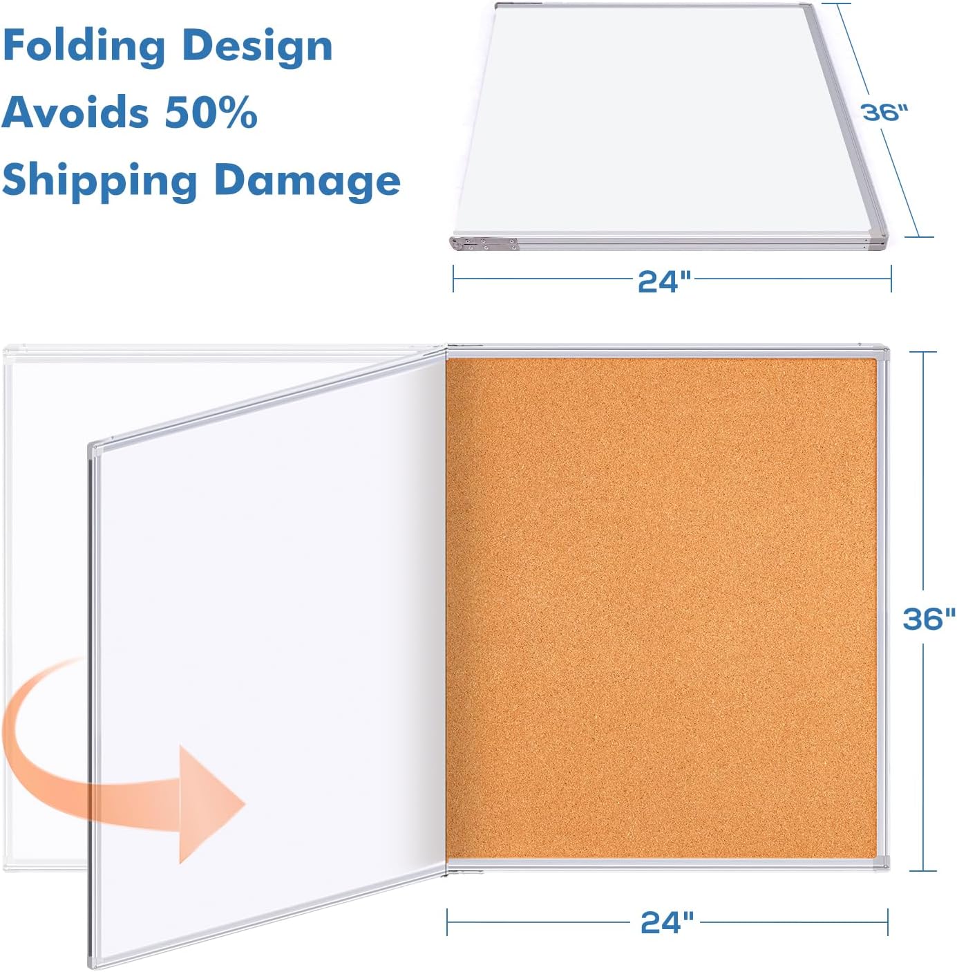 Magnetic White Board and Cork Board Combo, 48 X 36 inches Whiteboard Bulletin Combination Board, Wall Mounted Dry