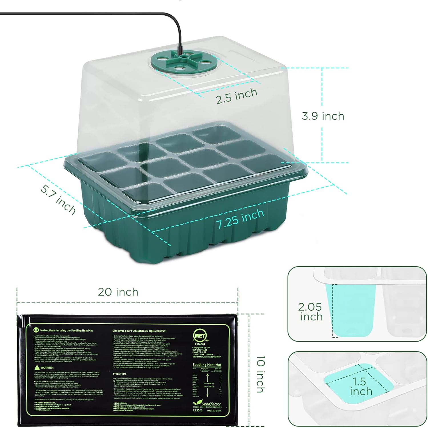 7-Pack Seed Starter Kit with Grow Light (12 Cells per Tray), Plant Germination Trays with Adjustable Humidity Dome