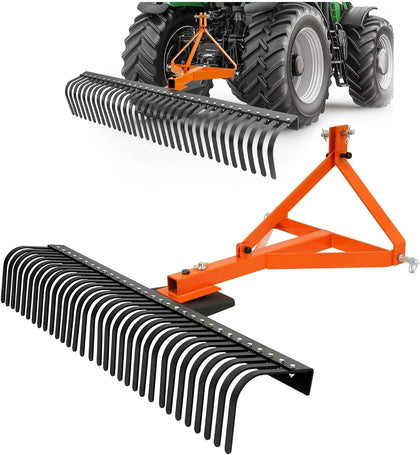 60'' 3 Point Landscape Rock Rake for Category 1 Tractor Attachment Gravel Lawn