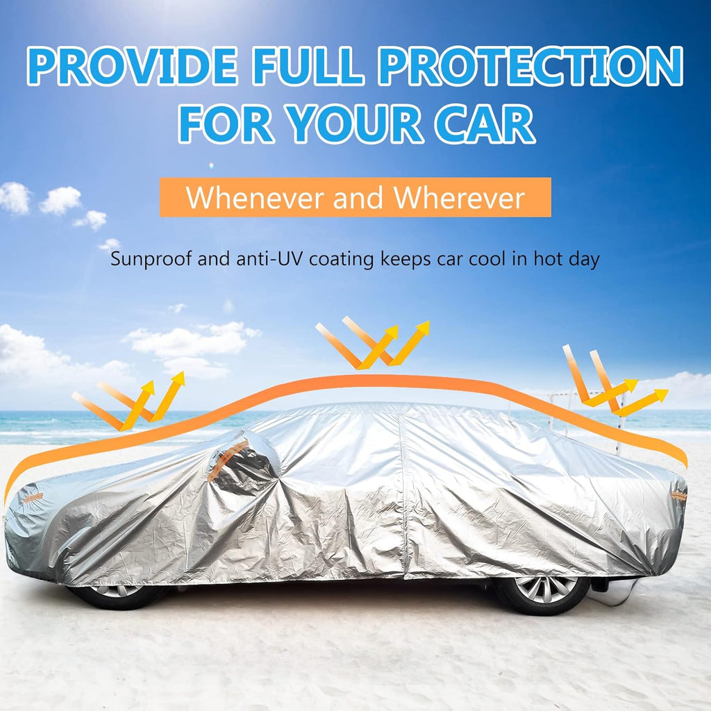 Car Cover with Zipper, 2 Layer Full Car Covers Waterproof/UV Protection/Snowproof/Dustproof, Universal Car Cover (Fit