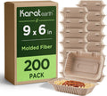 Clamshell Take Out Food Containers [9"x6", 200 ct] - Compostable To Go Containers, Natural Disposable Biodegradable