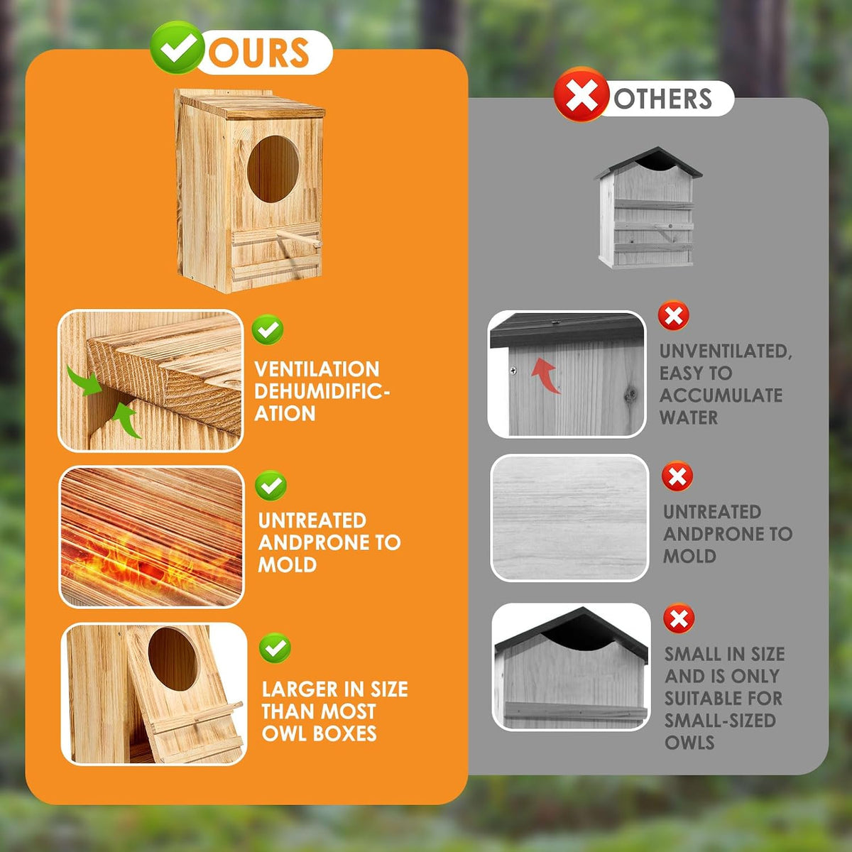 Large Great Horned Owl House,23''x 14''x 10''Owl Nesting Box for Outside