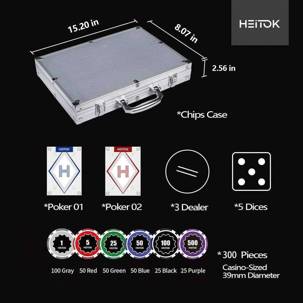 300-Piece Compact Poker Chip Set for Texas Hold'em Card Game | 11.5g weighted feel for Texas Holdem and Blackjack