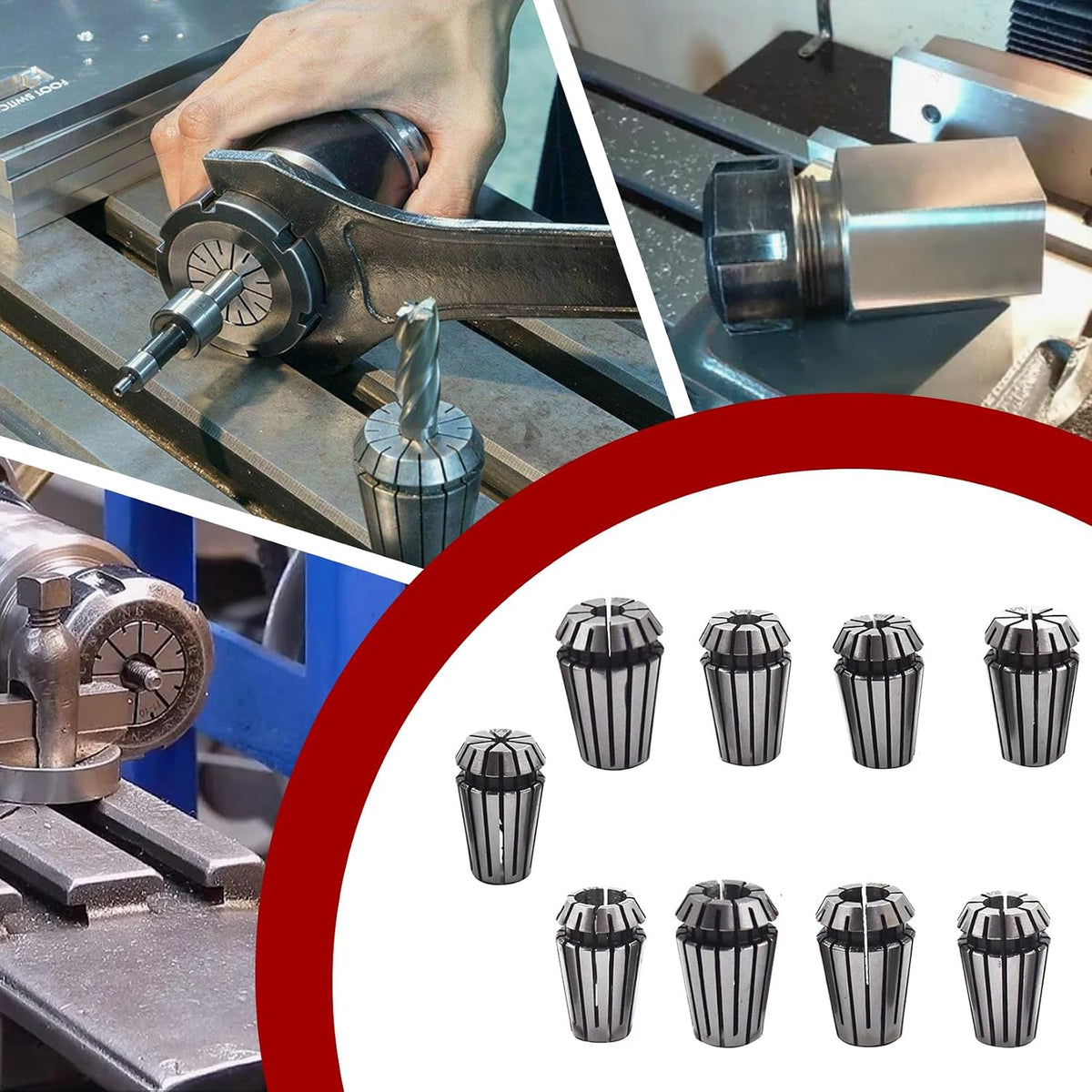 findmall 9Pcs ER16 Spring Collet Set 1/8-3/8" CNC Milling Lathe Tool