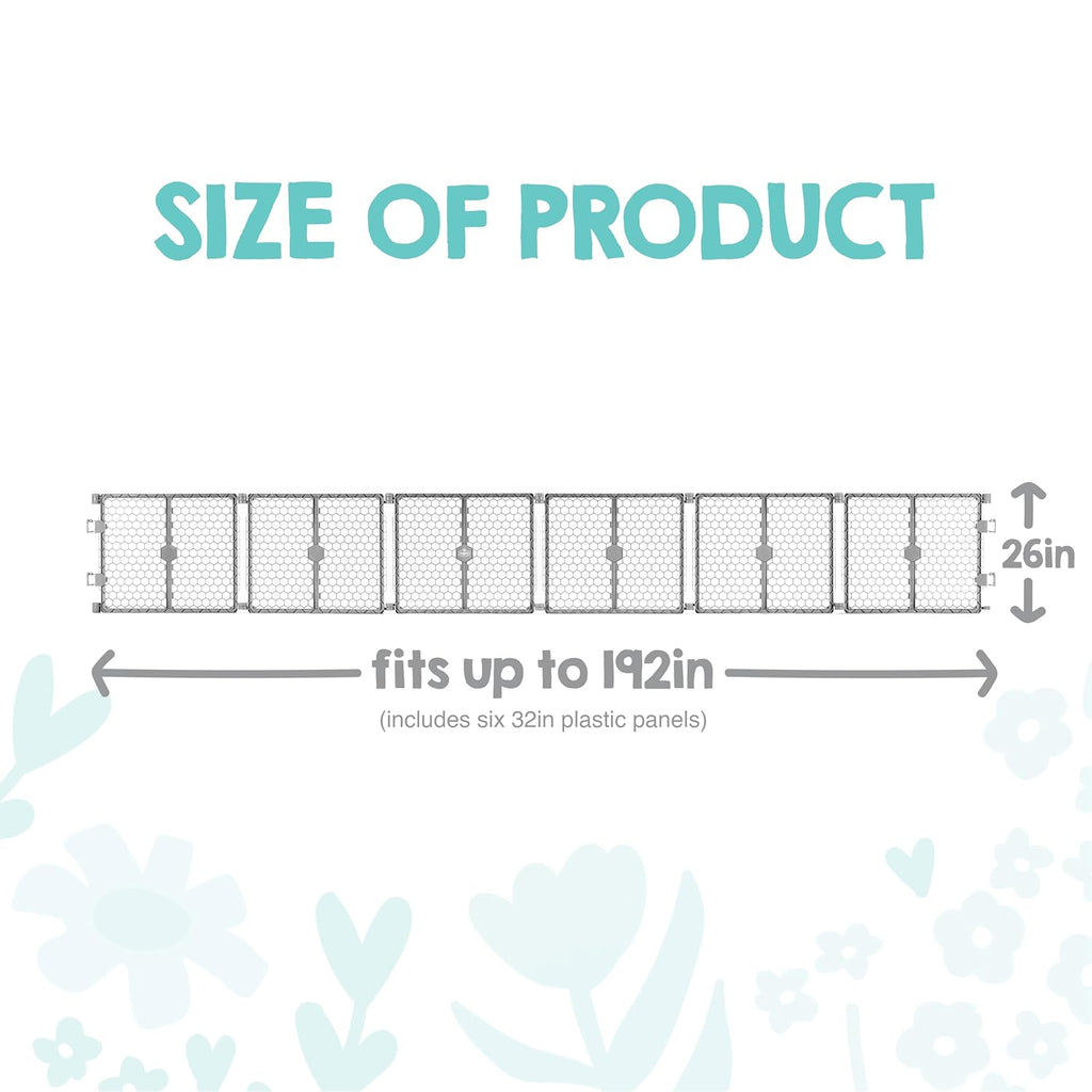 Safety 192" Super Wide Baby Gate & Play Yard, 2-in-1 Adjustable Playpen for Babies, Toddlers & Pets, Includes Wall