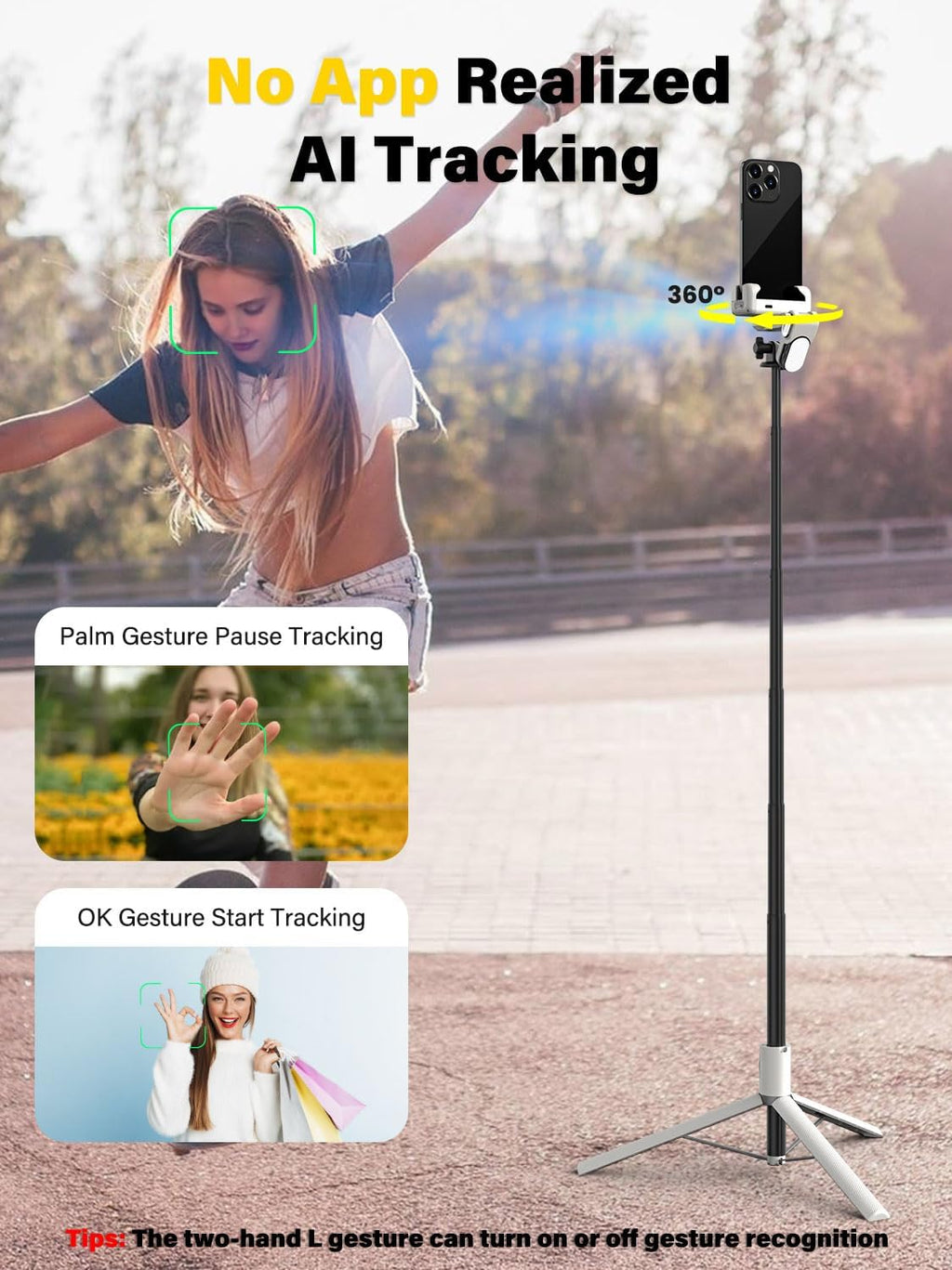 M2PRO White Smartphone Gimbal Stabilizer, 4-in-1 Phone Stabilizer | No App Required Face Tracking, 108cm Extension