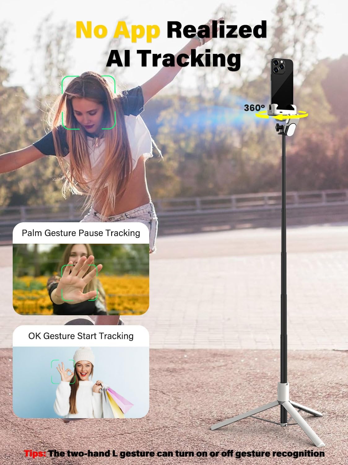 M2PRO White Smartphone Gimbal Stabilizer, 4-in-1 Phone Stabilizer | No App Required Face Tracking, 108cm Extension