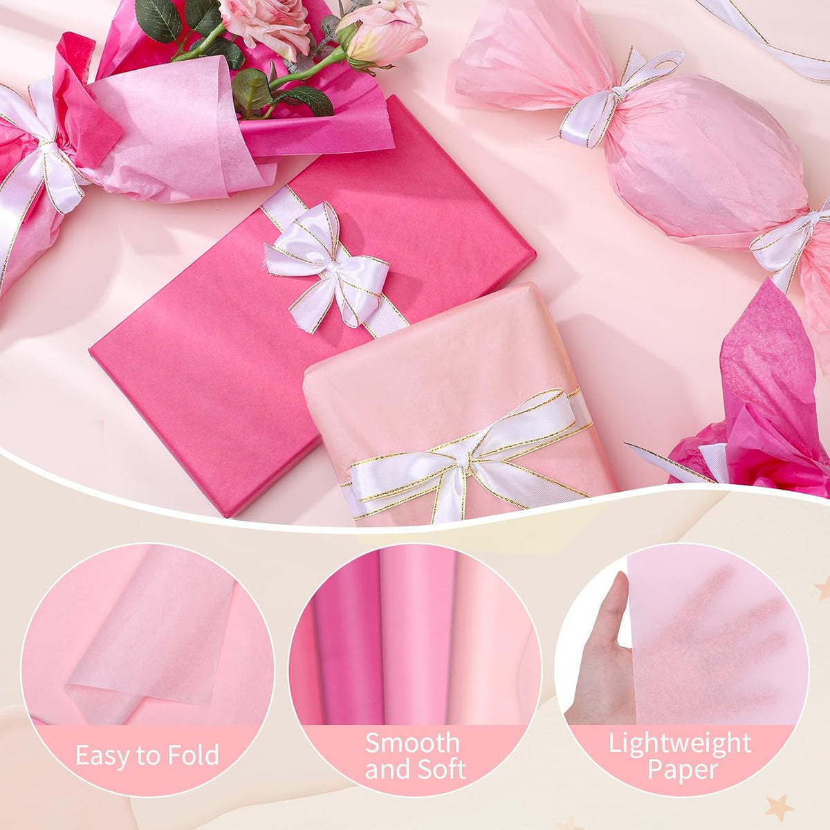 160 Sheets Pink Tissue Paper for Gift Bags 20 X 14 Inches