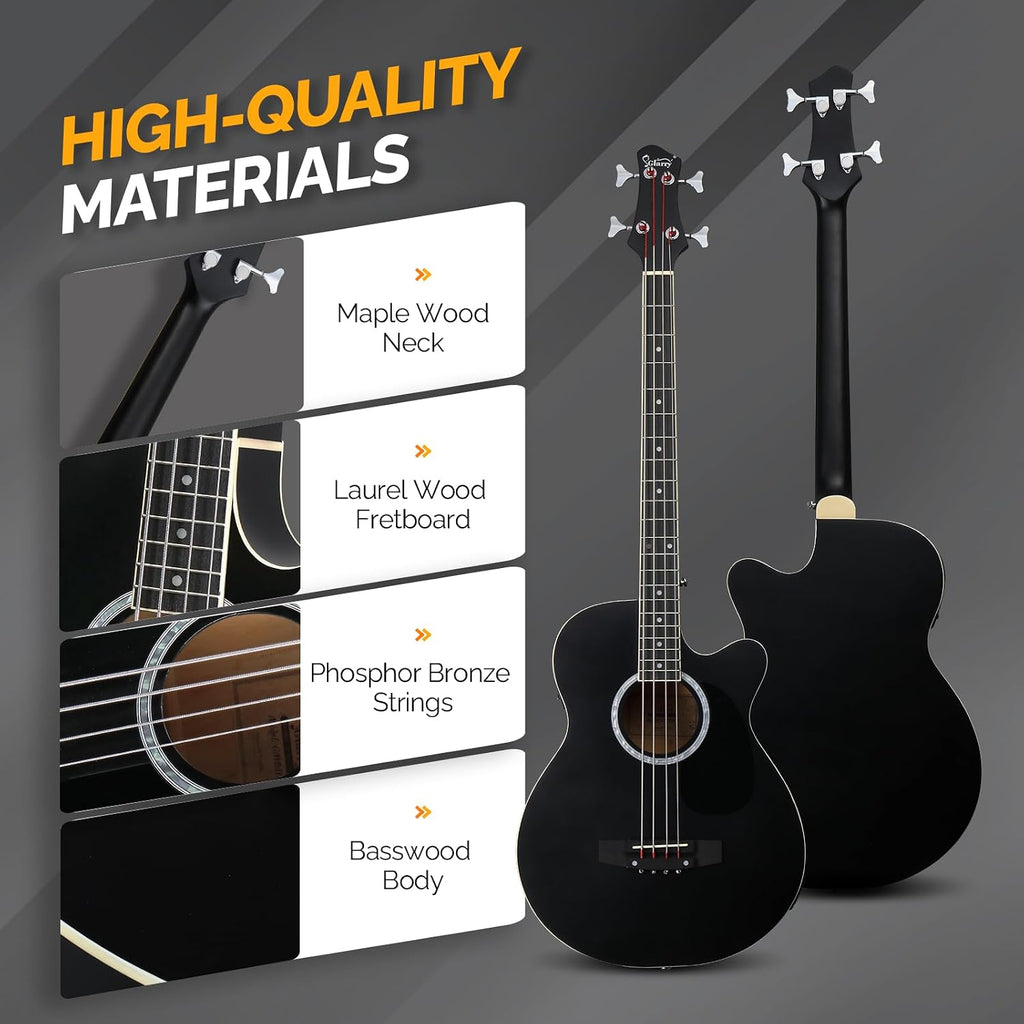 Full Size Acoustic Electric Bass Guitar Beginner Kit, Cutaway 4 Strings Electric Acoustic Bass Guitar w/Inbuilt