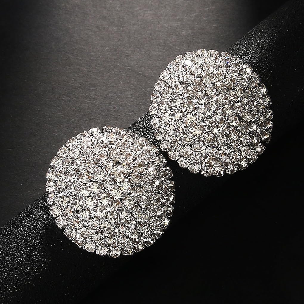 Bling Rhinestone Stud Earrings for Women Large Statement Round Earrings |
