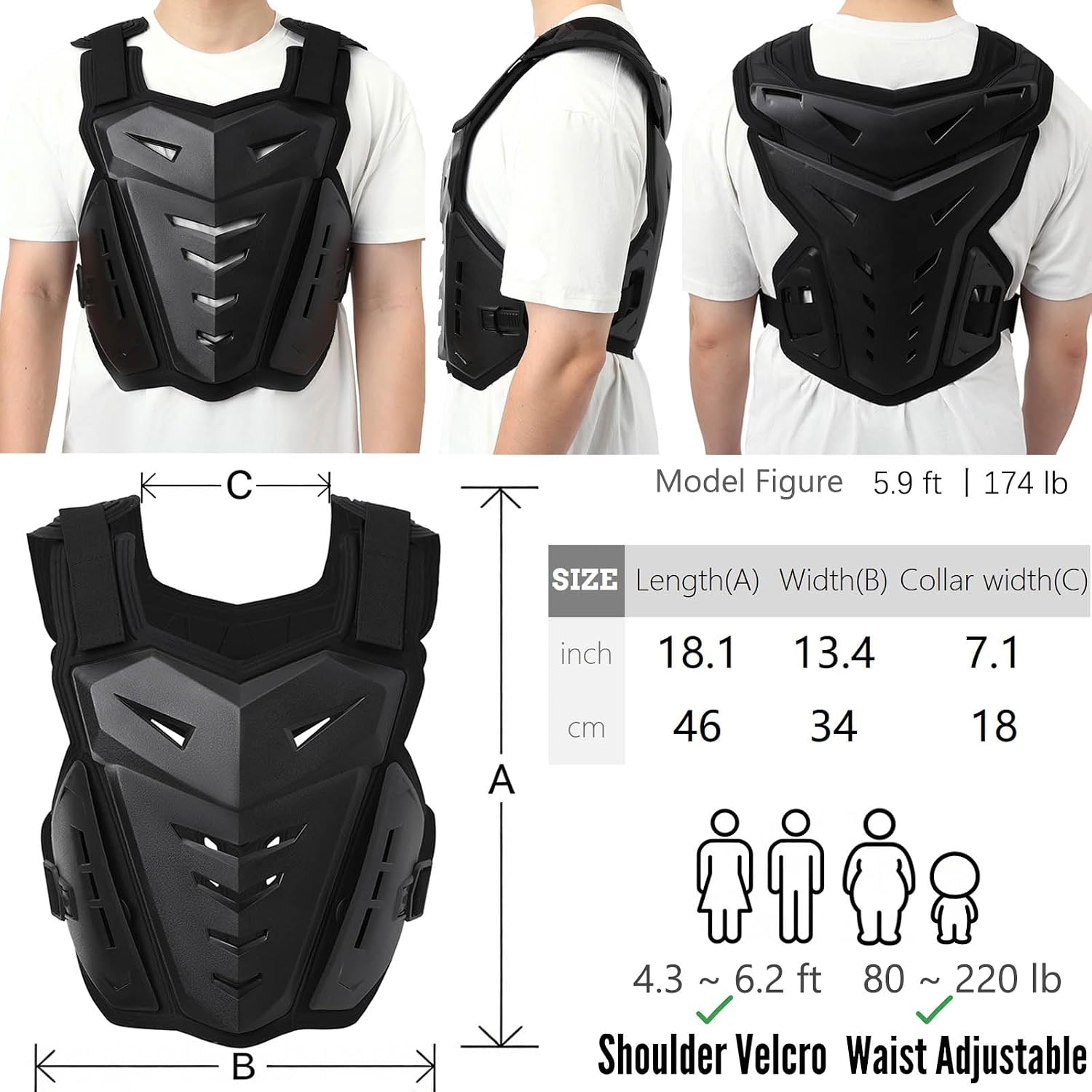 Lightweight Motorcycle Armor Protective Gear Chest and Back Protector | Light Upgrade Riding Jacket, Dirtbike
