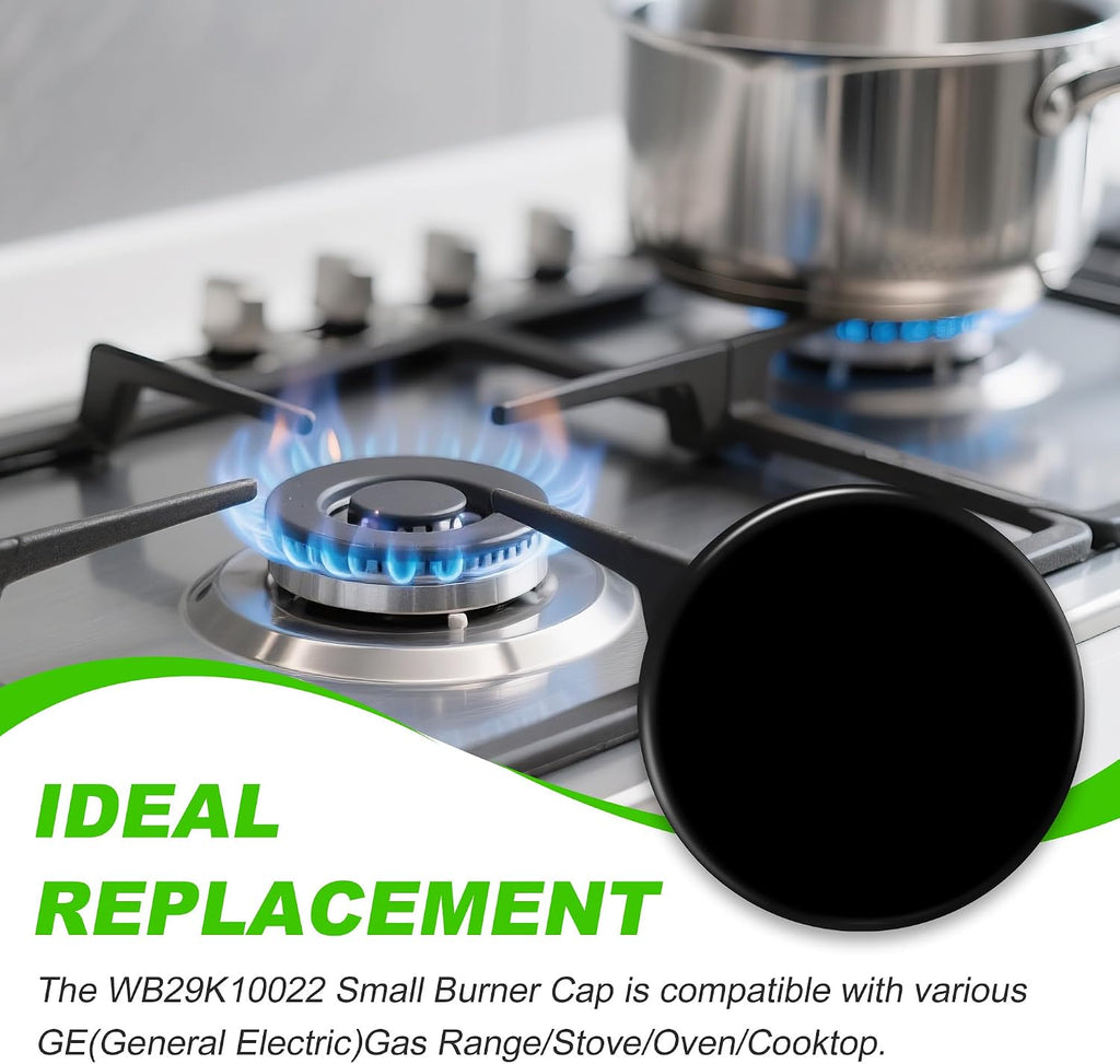 New Upgraded WB29K10009 WB29K10022 Range Surface Small Burner Cap Replacement for GE Gas Range/Stove/Oven/Cooktop,Shiny Black Surface,2.6 Inch Diameter (5K BTU)