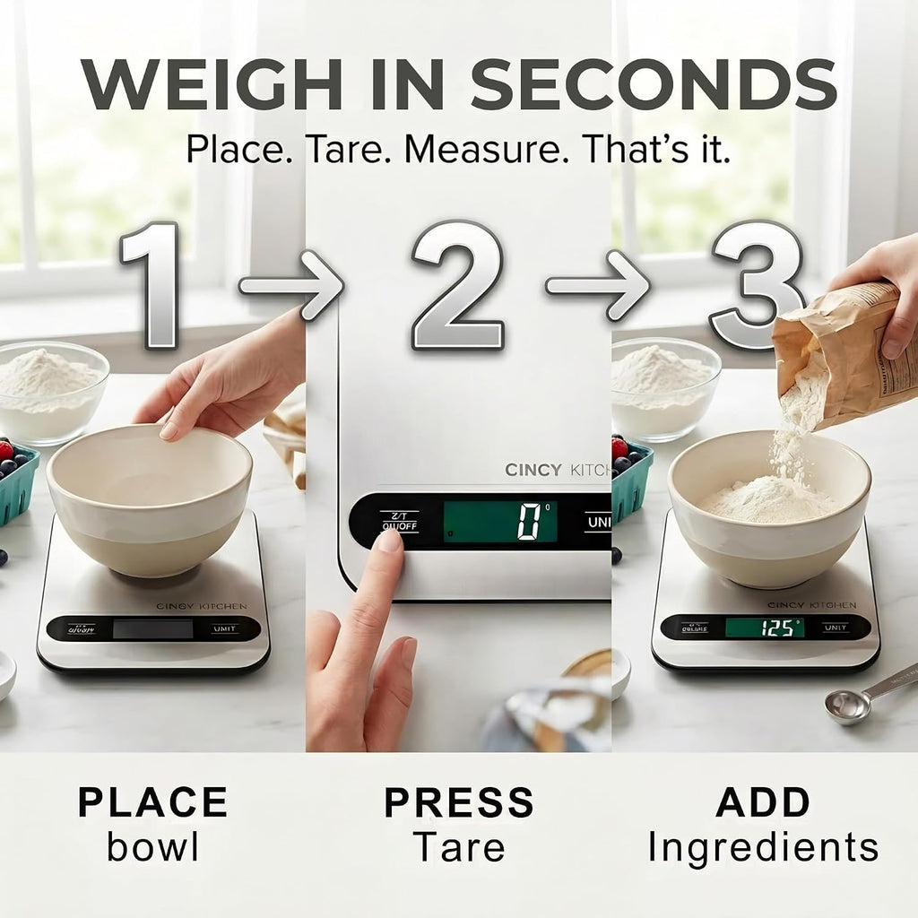 Digital Food Scale, 10kg/22lb Capacity, 1g Precision, 6 Units, Stainless Steel Kitchen Scale with Tare Function