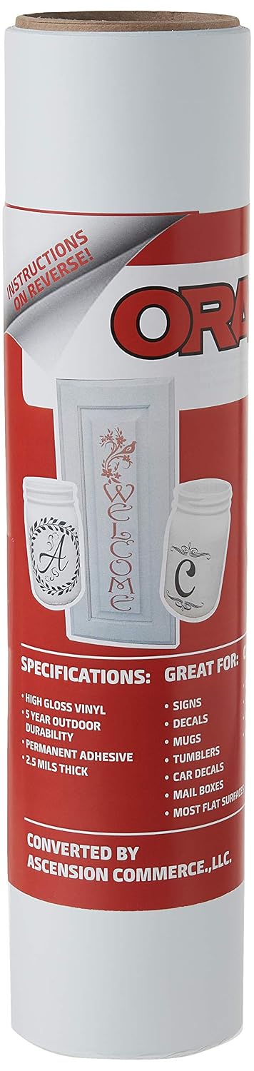 12.125" x 10ft Roll of Oracal 651 Matte White Craft Vinyl - On a 2.5" Core - Adhesive Vinyl for Cricut, Silhouette