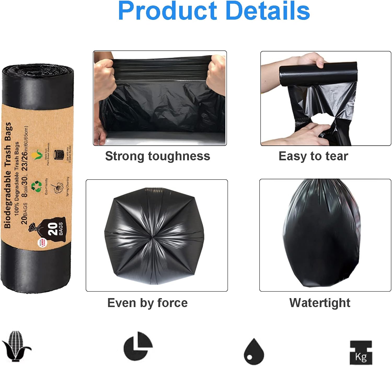 Compostable Camping Toilet Bags - 40 Count, 8 Gallon, 30 Liter, Portable Toilet Replacement Bags for Outdoors