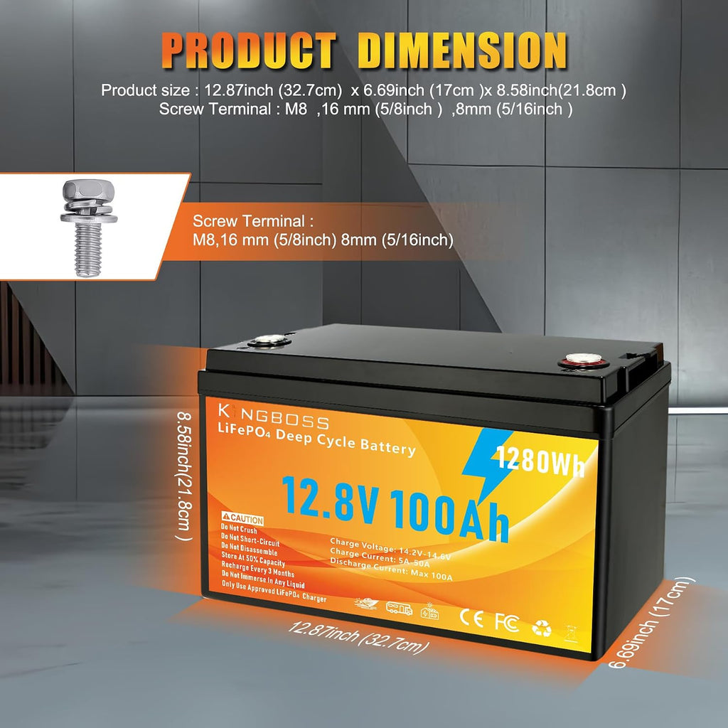12V 100Ah LiFePO4 Battery Deep Cycle Lithium Battery for RV, Solar | 100A BMS, 15000 Cycles, Low-Temp Protection