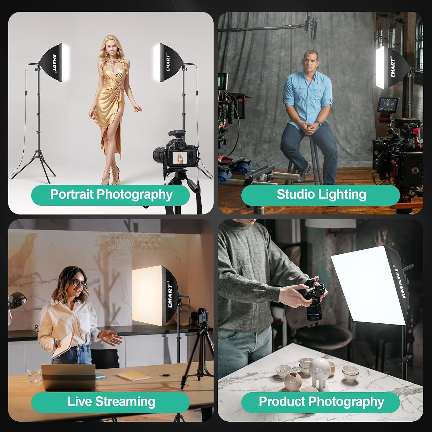 Softbox Photography Lighting Kit 2Pack 50W LED 16"x16" Pull Soft Box | 3000K-6000K LED Bulb with Remote/APP Control