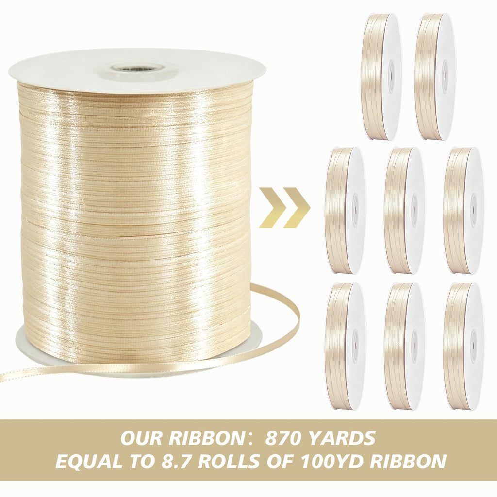1/8 Inch 870yd Gold Thin Satin Ribbon String for Gift Wrapping