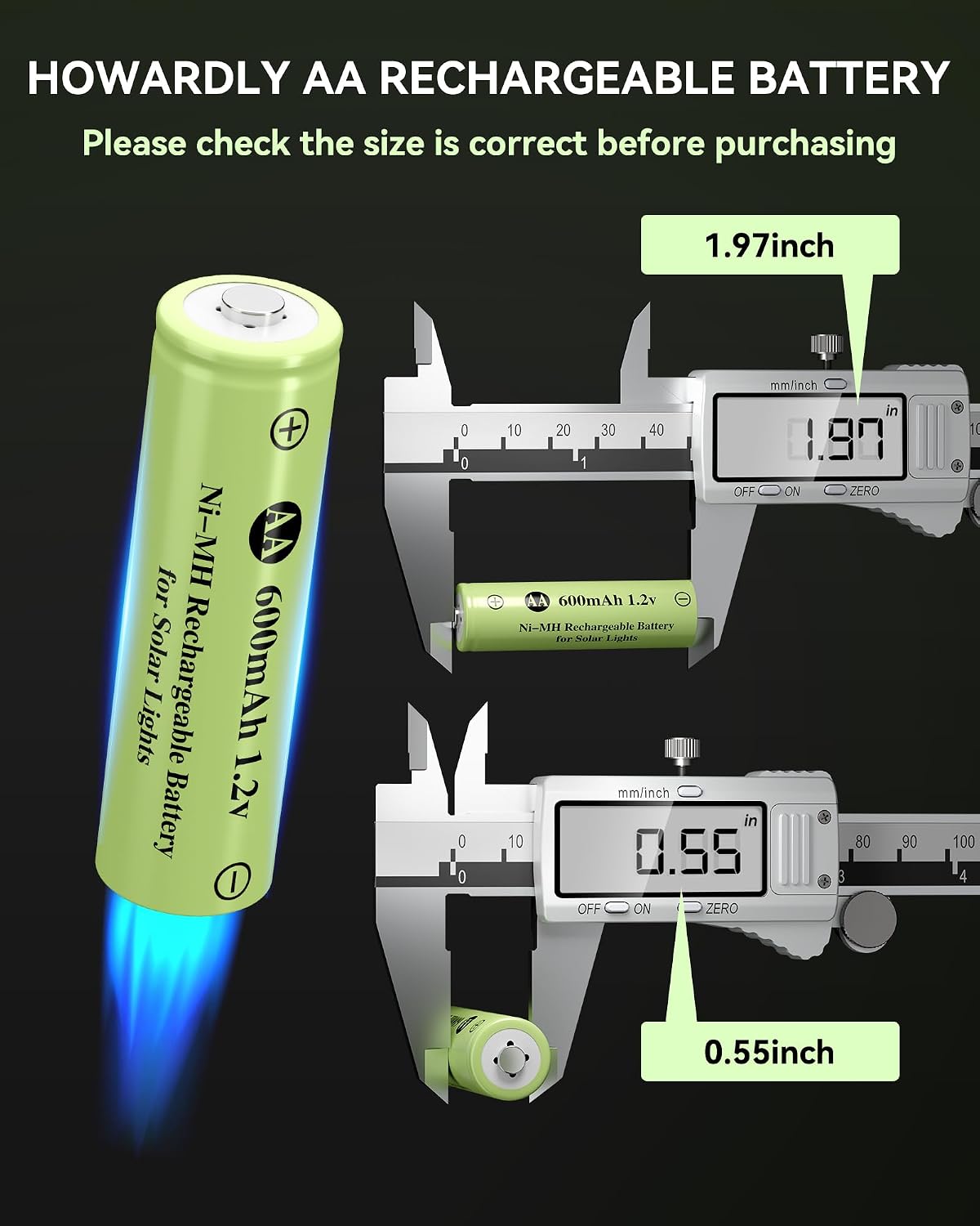 Ni-MH AA 1.2v 600mAh Rechargeable Battery for Solar Light | Double A 1.2V Solar Battery Pre-Charged, Low Self